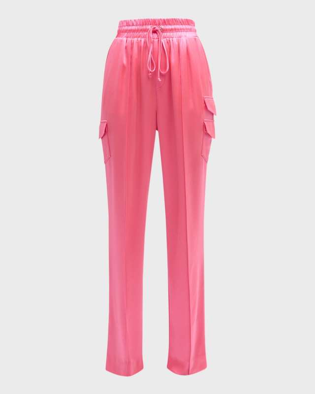 Sarie Satin Drawstring Straight-Leg Pants